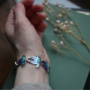 1980's Sterling Aqua Blue Enamel Bracelet